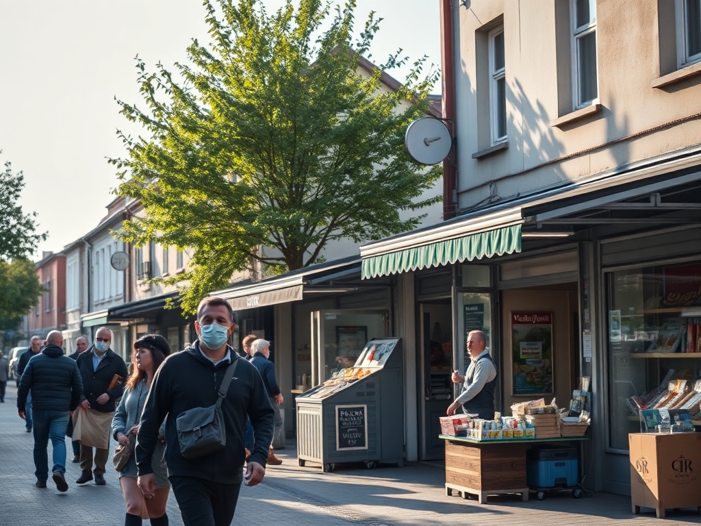 Panorama miasta Działdowo z widocznymi budynkami i zielenią, symbolizująca lokalny rynek pracy i rozwój gospodarczy.